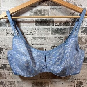 Soma Enticing Lift Balconette Bra 38DD Blue Floral Lace Underwire Adjustable
